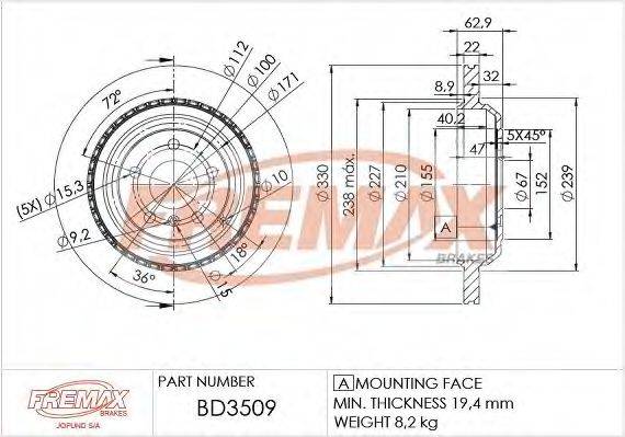 FREMAX BD3509 гальмівний диск