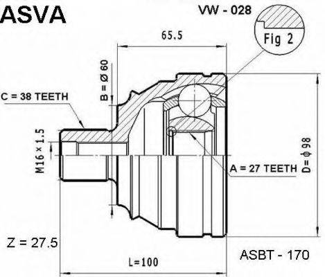 ASVA VW028 Шарнірний комплект, приводний вал