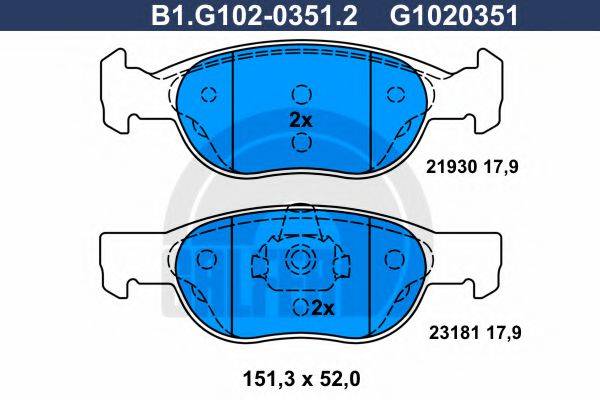 GALFER B1G10203512 Комплект гальмівних колодок, дискове гальмо