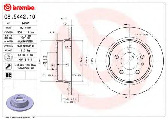 BREMBO 08544210 гальмівний диск