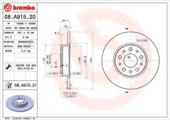 BREMBO 08A91520 гальмівний диск