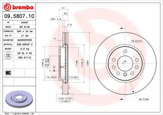 BREMBO 09580710 гальмівний диск