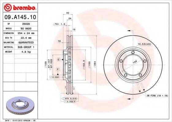 BREMBO 09A14510 гальмівний диск